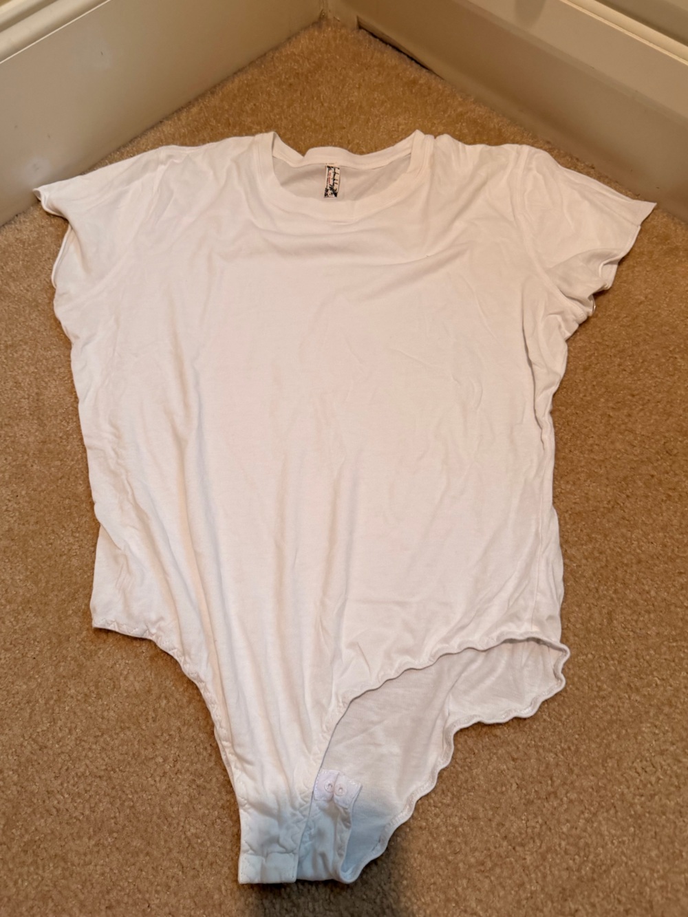 Free People White Short Sleeve Crewneck Bodysuit